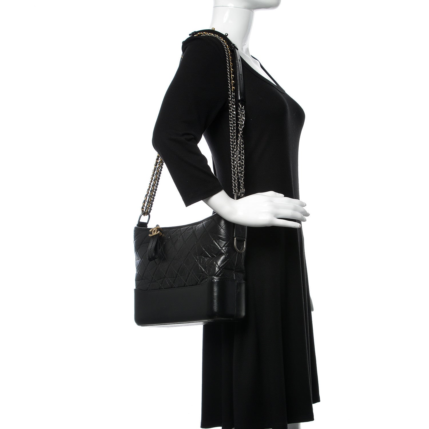 Chanel Aged Calfskin Quilted Medium Gabrielle Hobo Black 2 of 10
