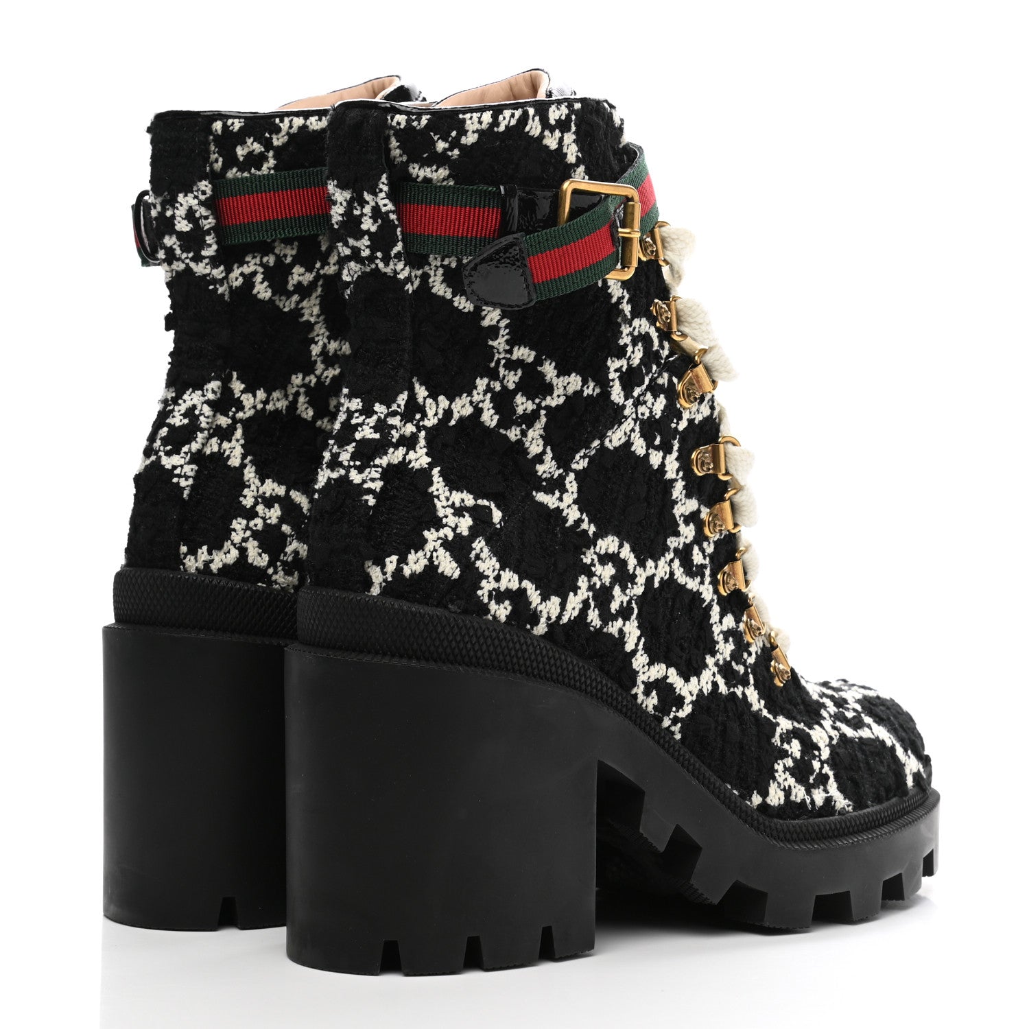 Gucci Tweed GG Monogram Lace Up Combat Ankle Boots 38.5 Black 4 of 9