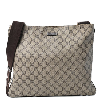 Gucci GG Supreme Monogram Medium Flat Messenger Bag Dark Brown 1 of 10