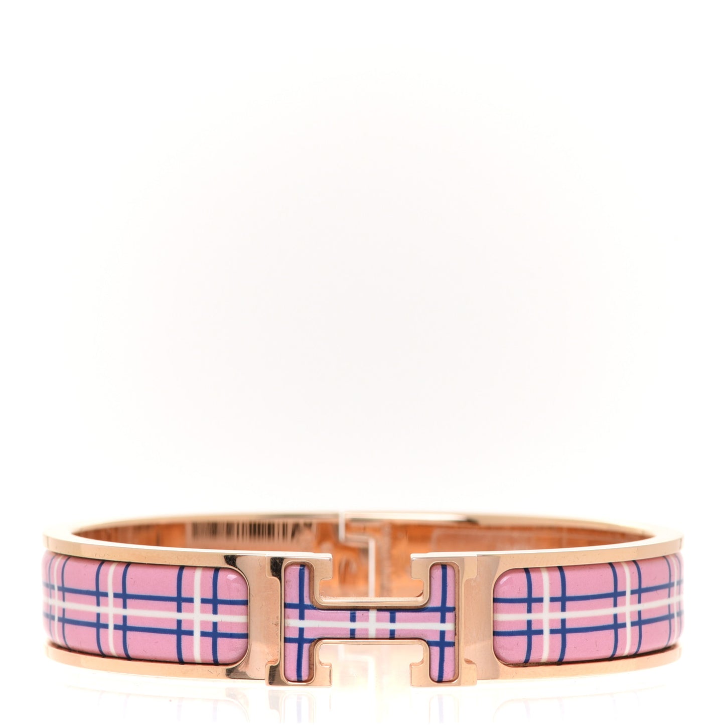Enamel Printed Narrow Tartan Clic H Bracelet PM Pink Delirium