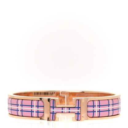 Hermes Enamel Printed Narrow Tartan Clic H Bracelet PM Pink Delirium 1 of 6
