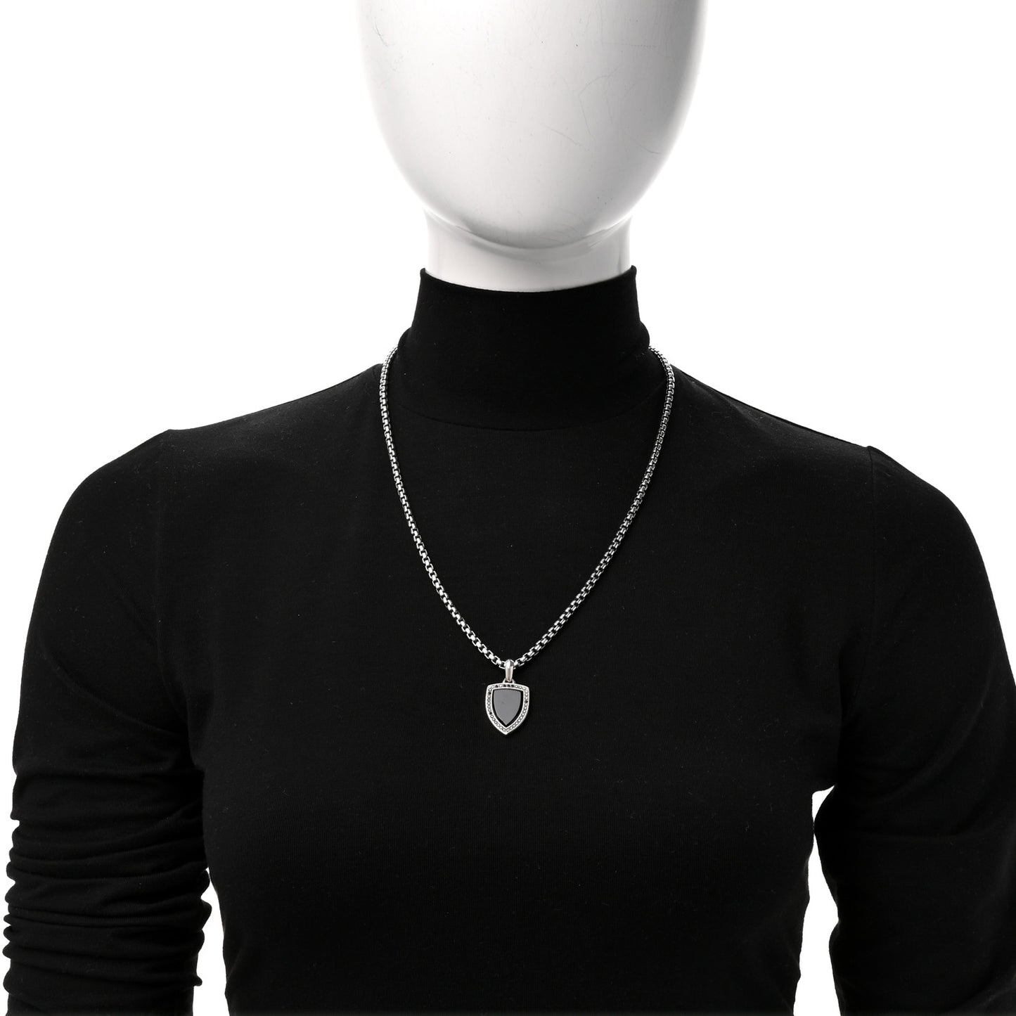 Sterling Silver Black Diamond Black Onyx Shield Amulet Pendant Necklace