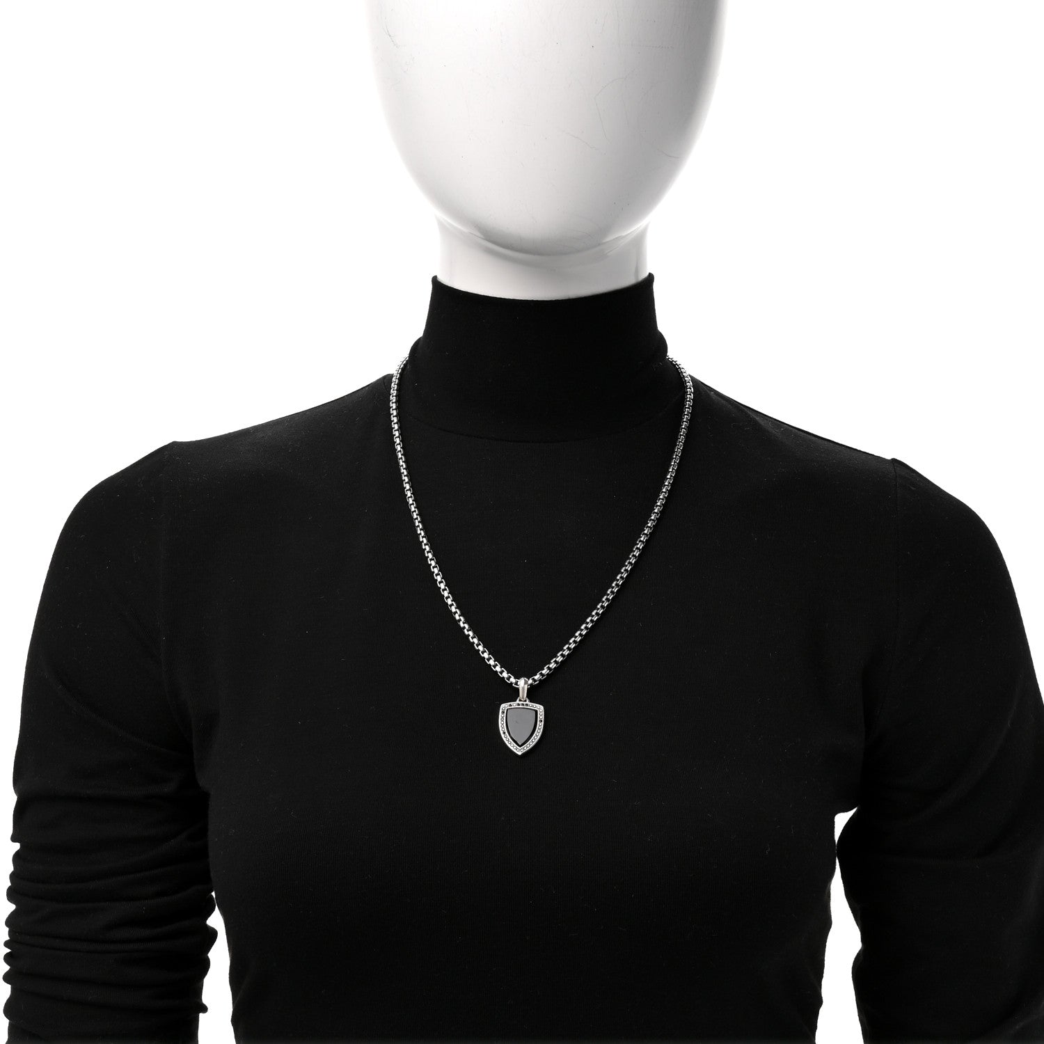 David Yurman Sterling Silver Black Diamond Black Onyx Shield Amulet Pendant Necklace 2 of 5