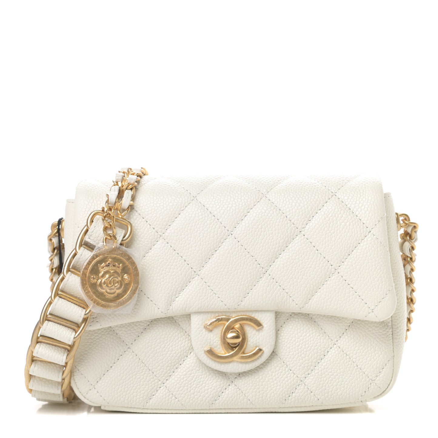 Caviar Quilted Mini Chain Soul Flap White