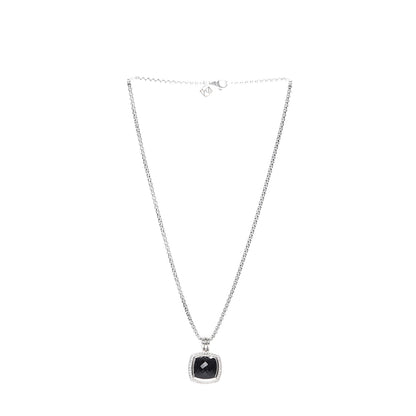 David Yurman Sterling Silver Diamond Black Onyx 14mm Albion Pendant Necklace 3 of 7