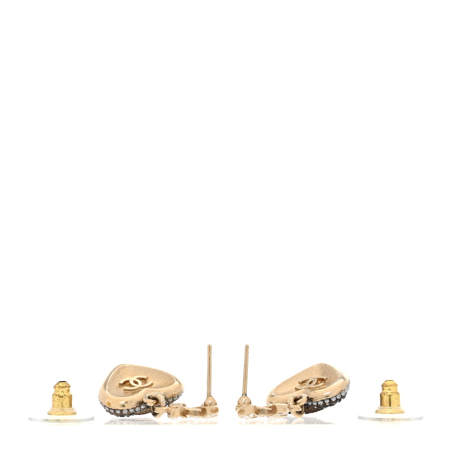 Chanel Pearl Crystal CC Heart Drop Earrings Gold Black White 3 of 4
