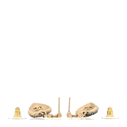 Chanel Pearl Crystal CC Heart Drop Earrings Gold Black White 3 of 4