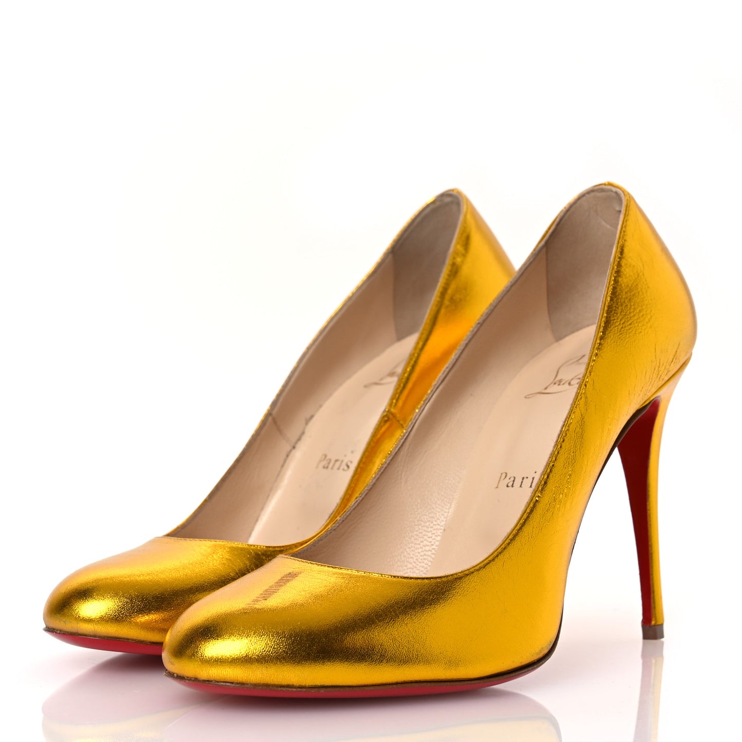 Metallic Crinkled Calfskin 100 Pumps 38.5 Gold