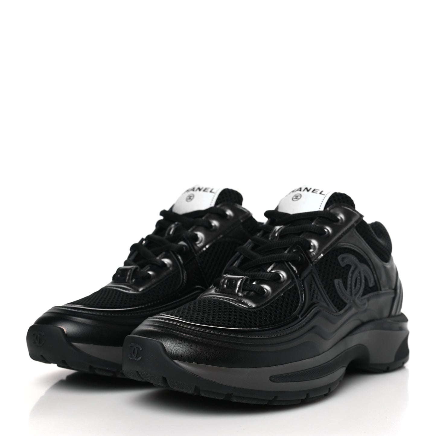 Fabric Laminated Calfskin Stretch CC Womens Sneakers 36.5 Black