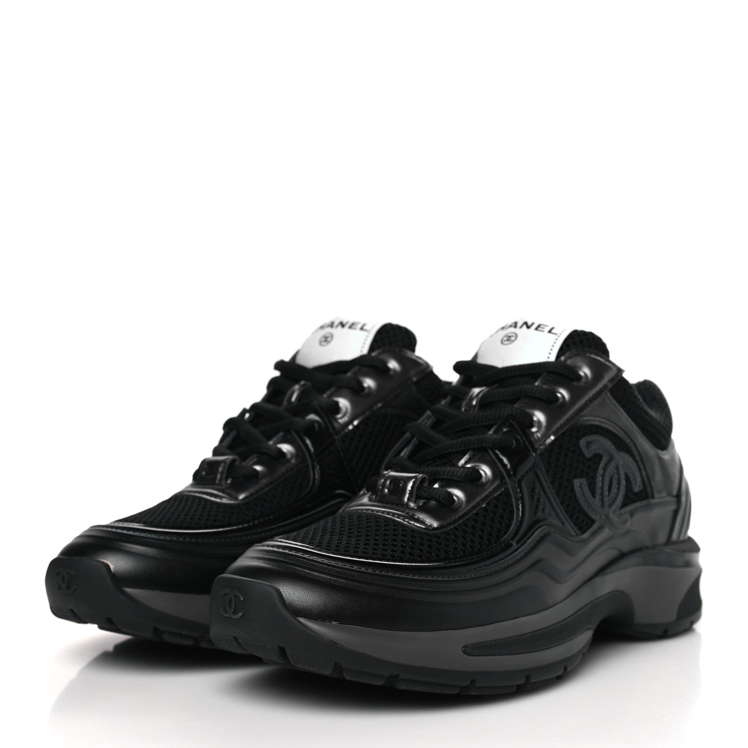 Chanel Fabric Laminated Calfskin Stretch CC Womens Sneakers 36.5 Black 3 of 9