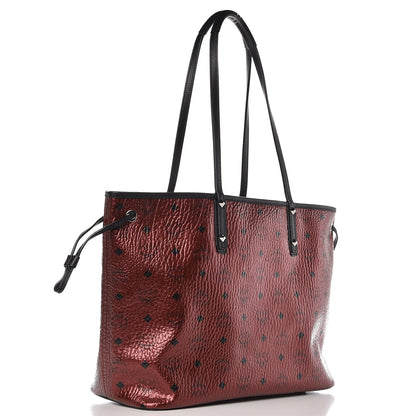 MCM Metallic Visetos Medium Shopper Tote Scooter Red 3 of 10