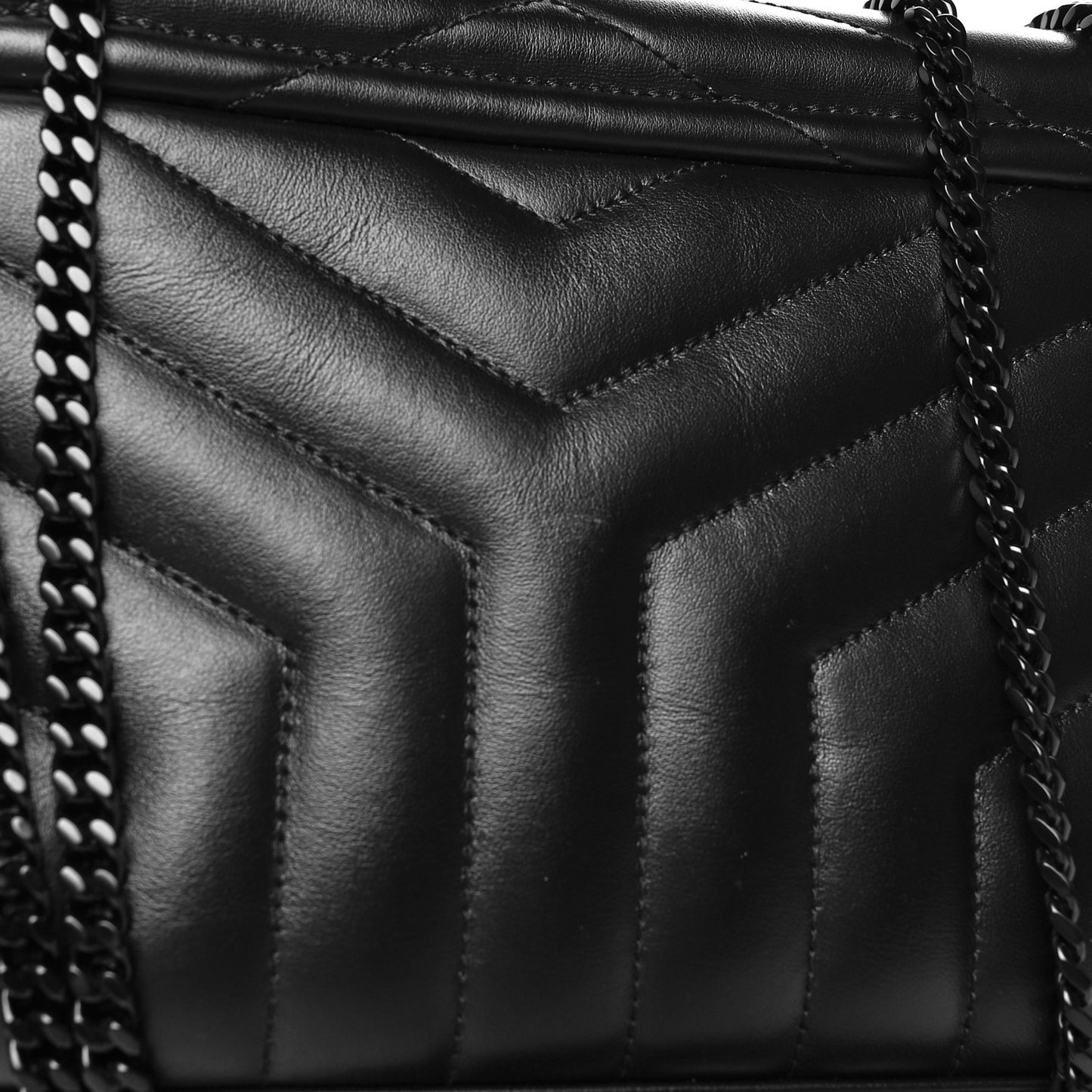 Calfskin Y Quilted Monogram Monochrome Small Loulou Chain Satchel Black