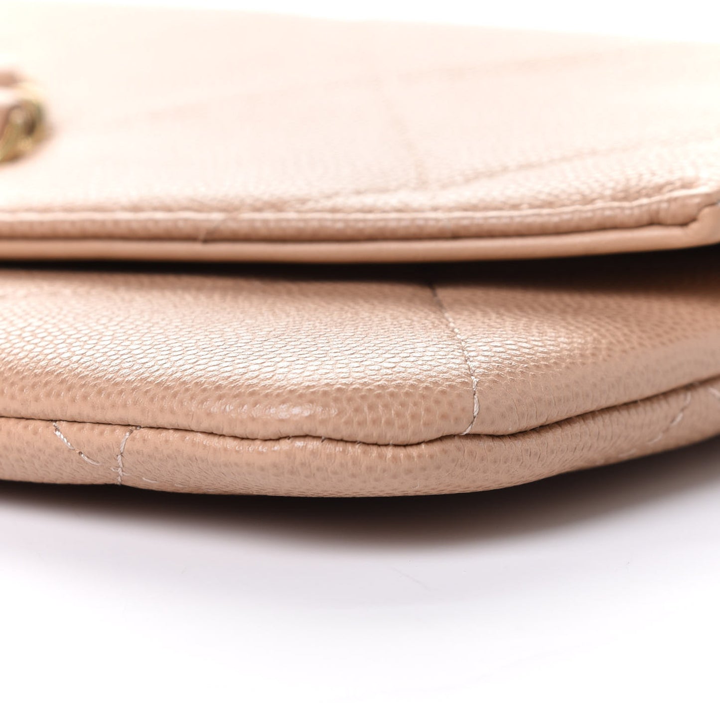 Caviar Quilted Woven Chain Handle Flap Clutch Beige