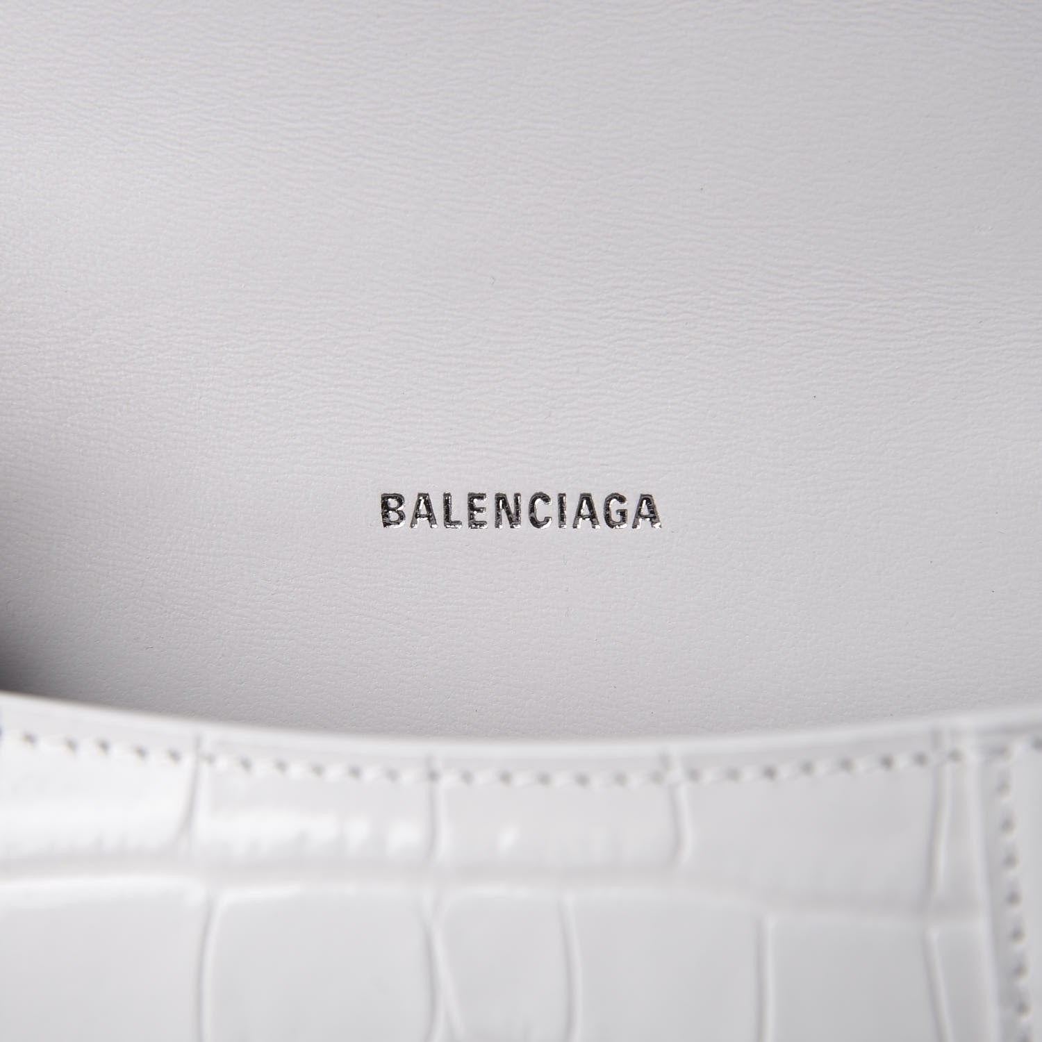 Balenciaga Shiny Calfskin Crocodile Embossed Hourglass Top Handle Bag XS White 5 of 8