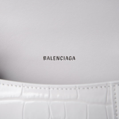Balenciaga Shiny Calfskin Crocodile Embossed Hourglass Top Handle Bag XS White 5 of 8