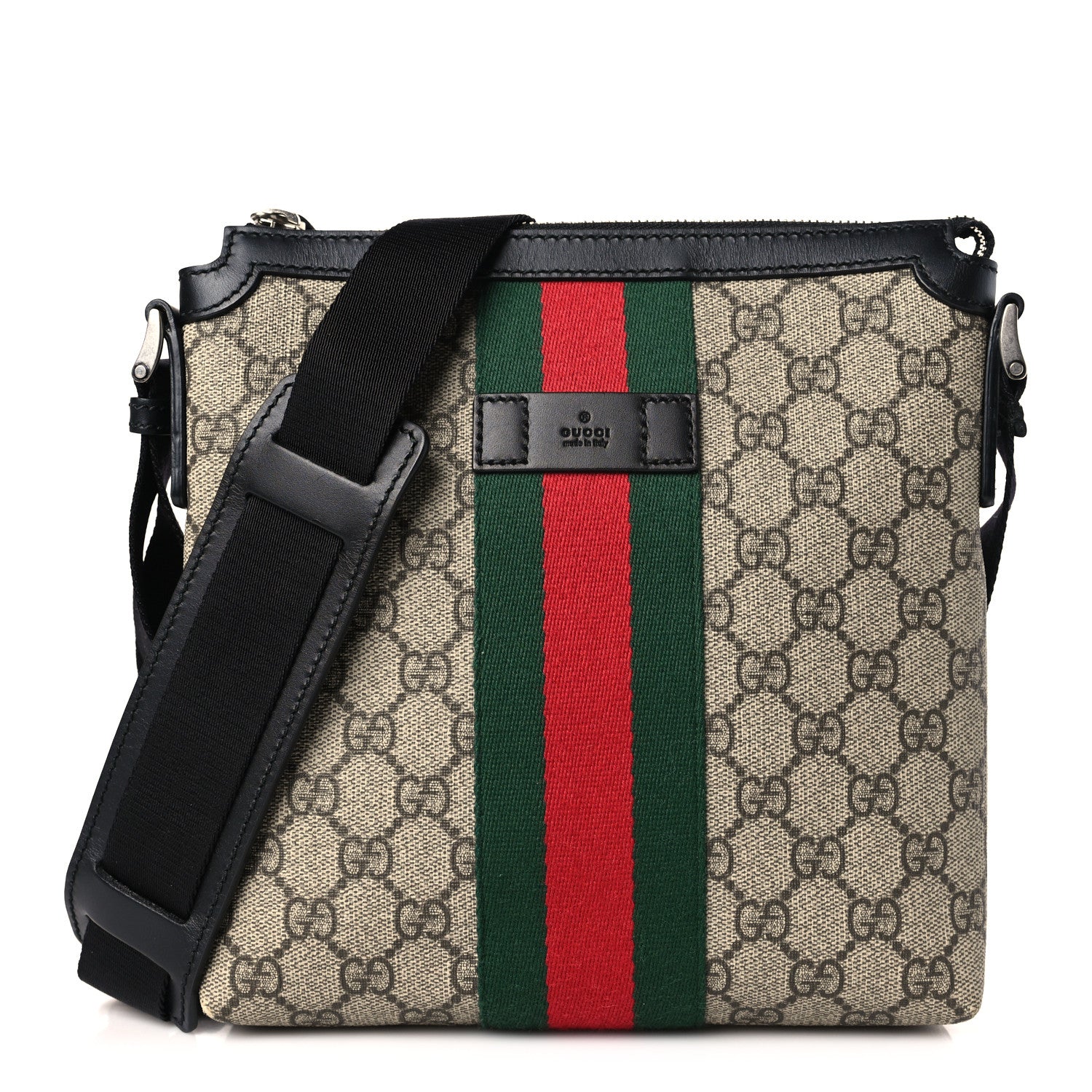 Gucci GG Supreme Monogram Web Messenger Bag Black 1 of 9