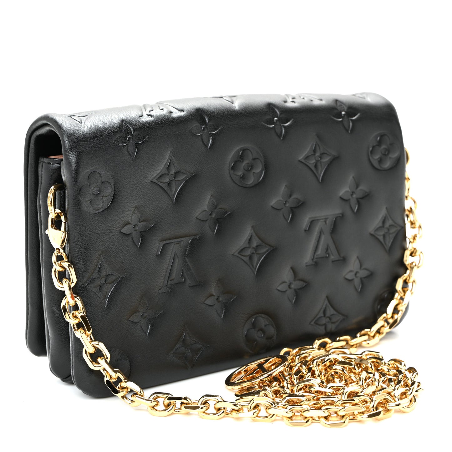 Lambskin Embossed Monogram Pochette Coussin Black