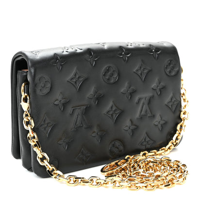 Louis Vuitton Lambskin Embossed Monogram Pochette Coussin Black 3 of 10
