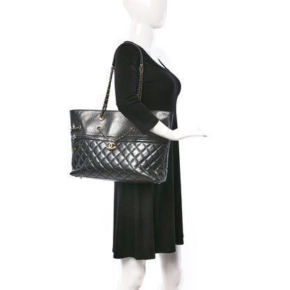 Chanel Aged Calfskin Quilted Drawstring Shopping Tote Black 2 of 9