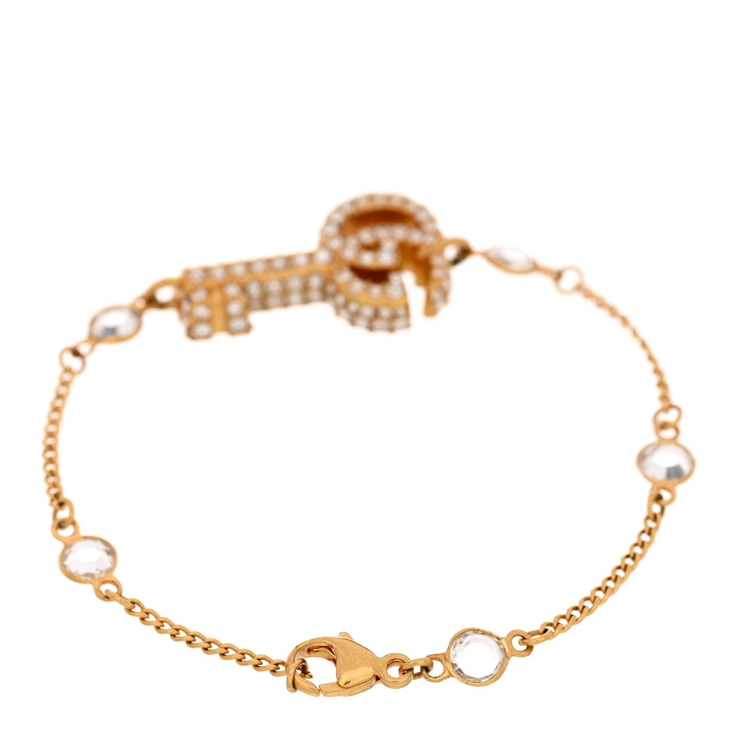 Gucci Metal Crystal Double G Key Bracelet Gold 2 of 4