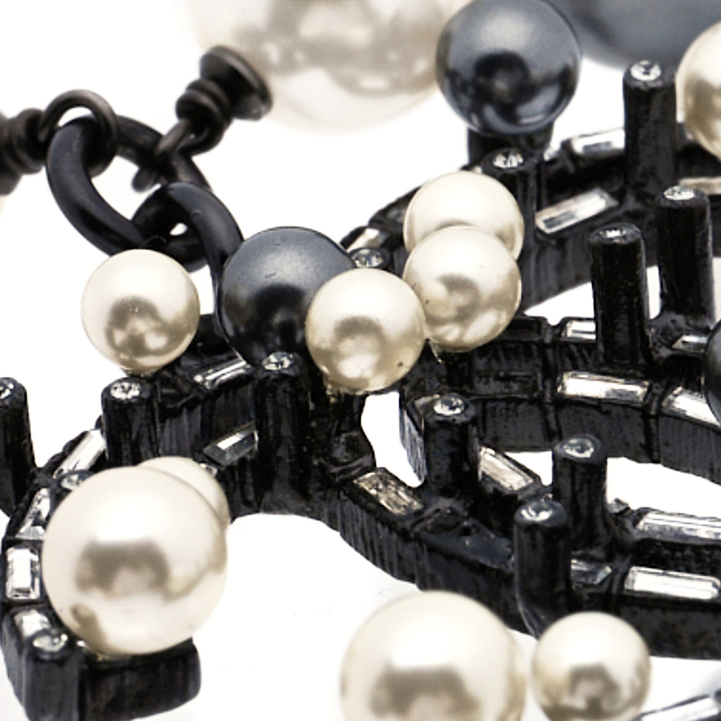 Ruthenium Pearl Baguette Crystal CC Necklace Black