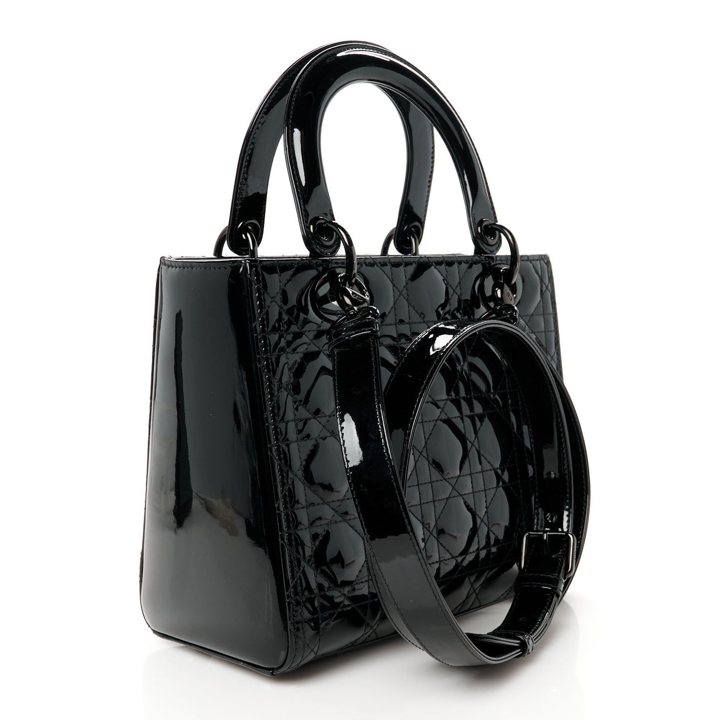 Ultraglossy Patent Cannage Medium Lady Dior Black