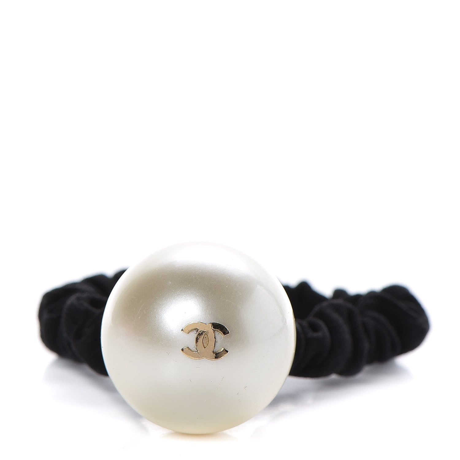 Chanel Pearl CC Hair Tie Black Gold Pearly White 1 of 6