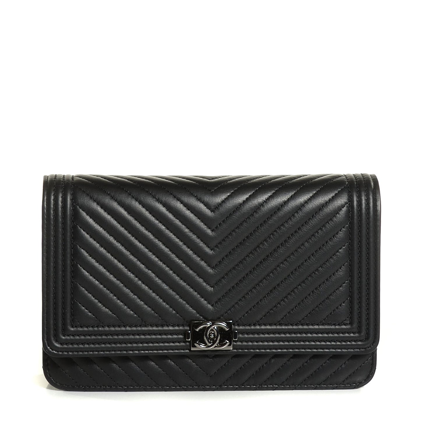 Calfskin Chevron Boy Wallet On Chain WOC Black