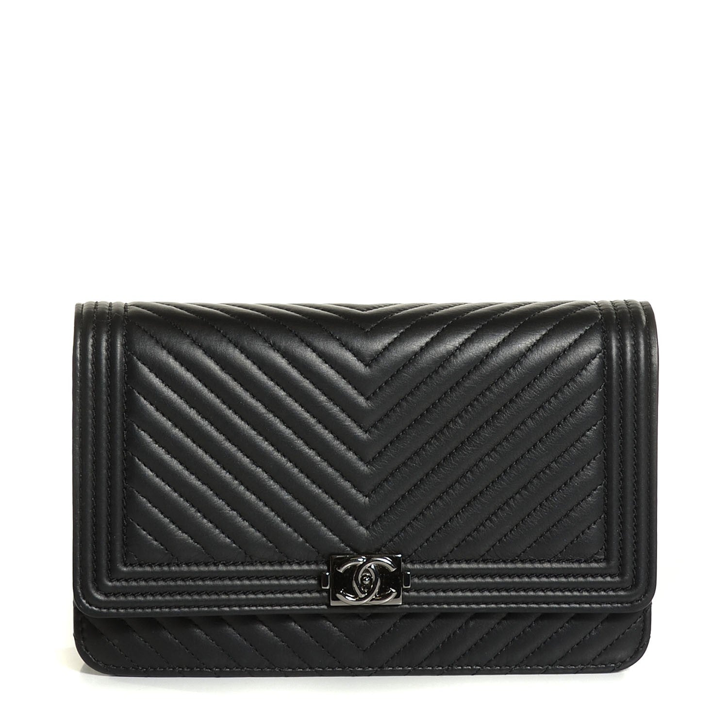 Chanel Calfskin Chevron Boy Wallet On Chain WOC Black 1 of 7