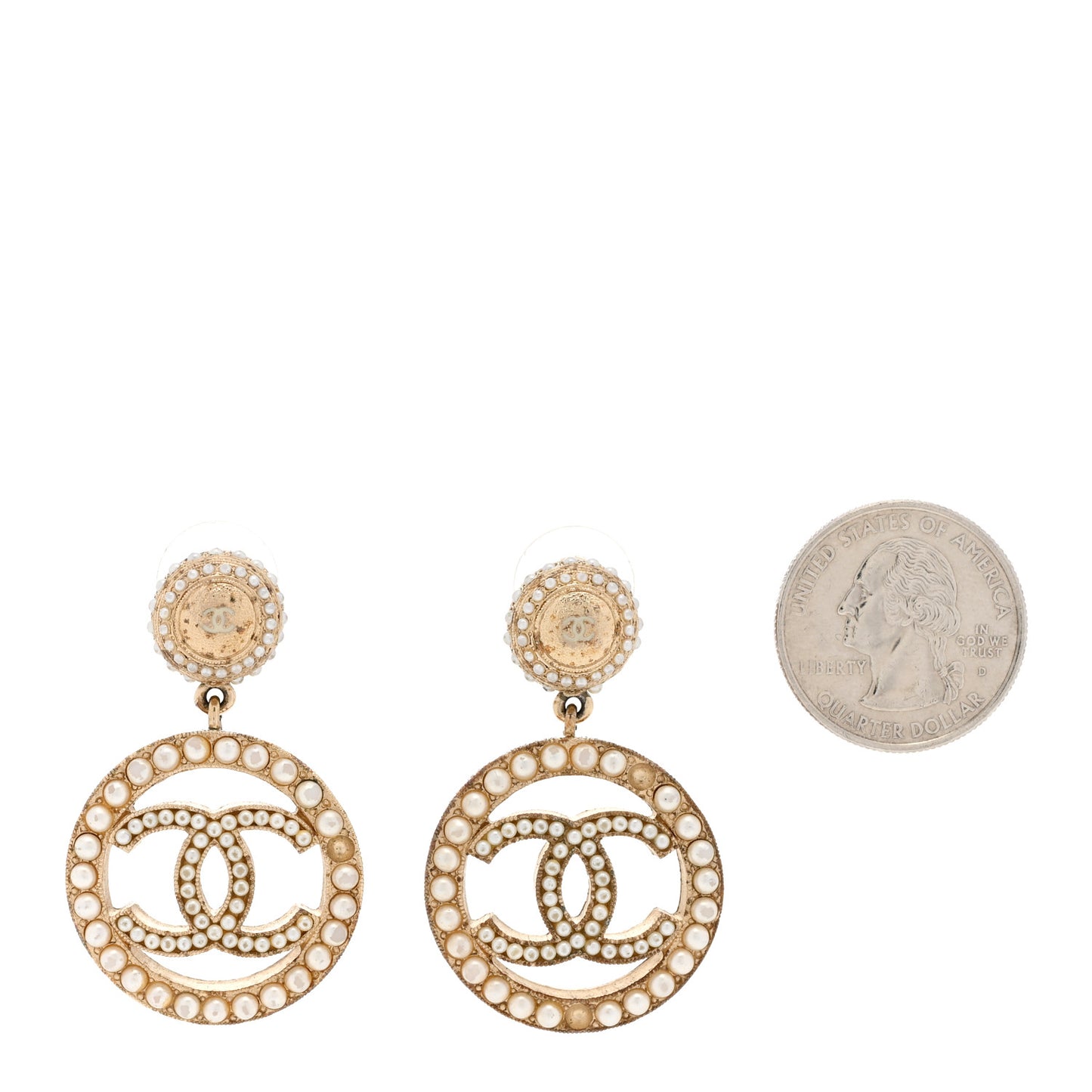 Pearl CC Drop Earrings Light Gold