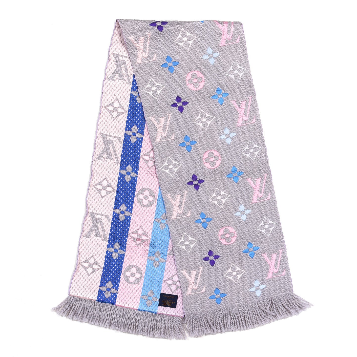 Wool Silk Rainbow Logomania Scarf Grey