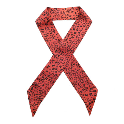 Hermes Silk Scattered Letters Twilly Rouge Black 1 of 3
