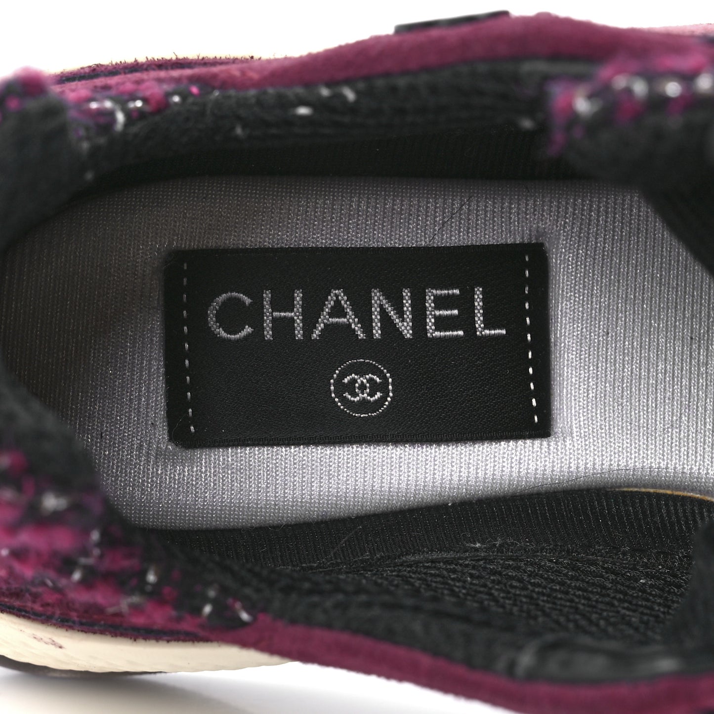 Tweed Suede Calfskin Grained Calfskin Womens CC Sneakers 35.5 Burgundy Black Silver