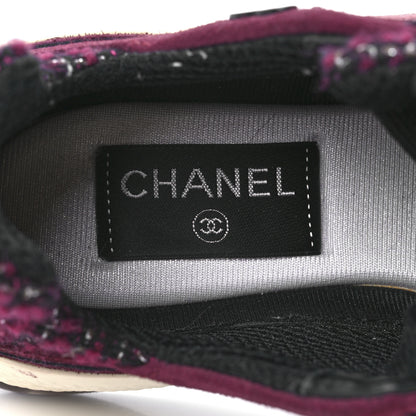 Chanel Tweed Suede Calfskin Grained Calfskin Womens CC Sneakers 35.5 Burgundy Black Silver 7 of 8