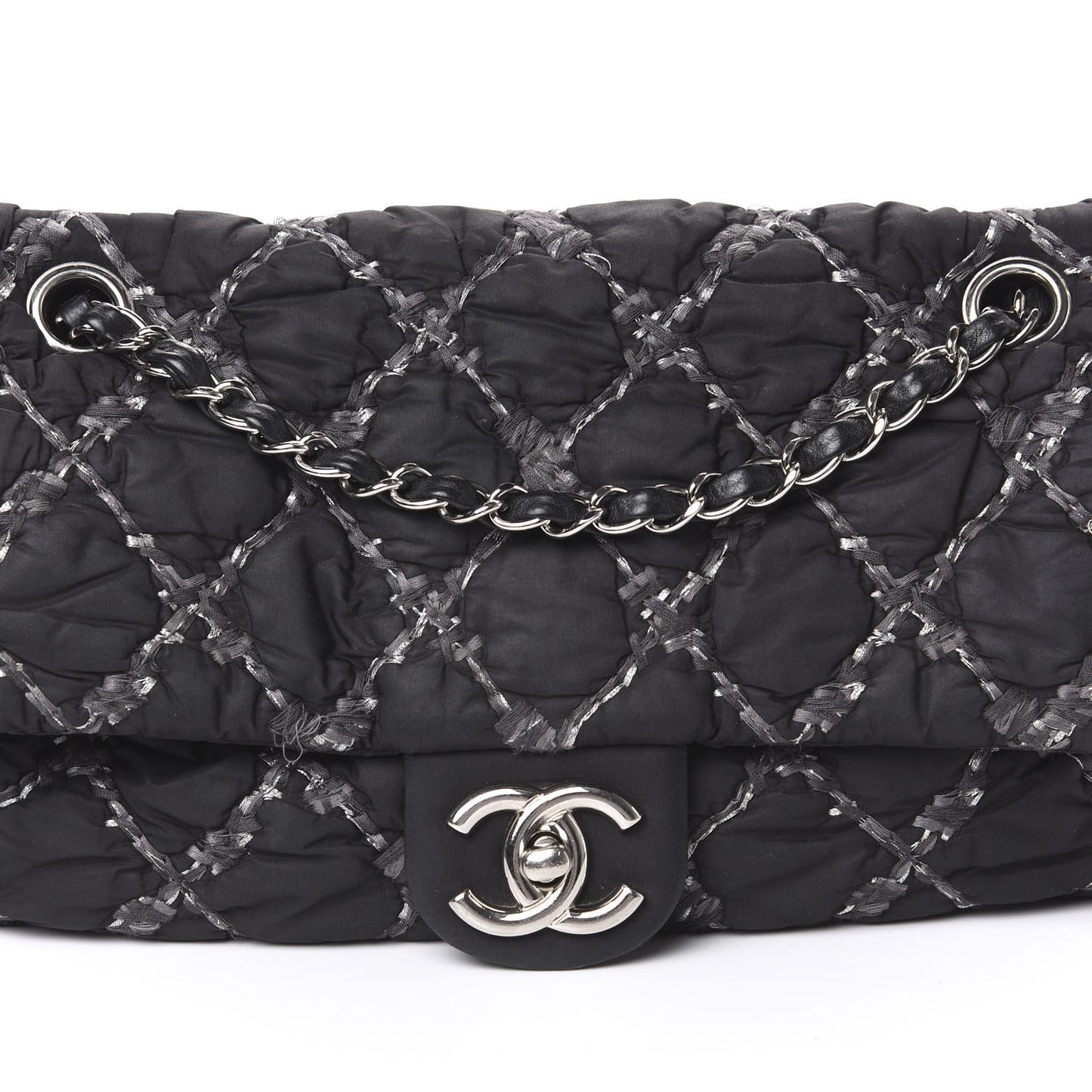 Nylon Quilted Tweed Stitch Medium Bubble Flap Black