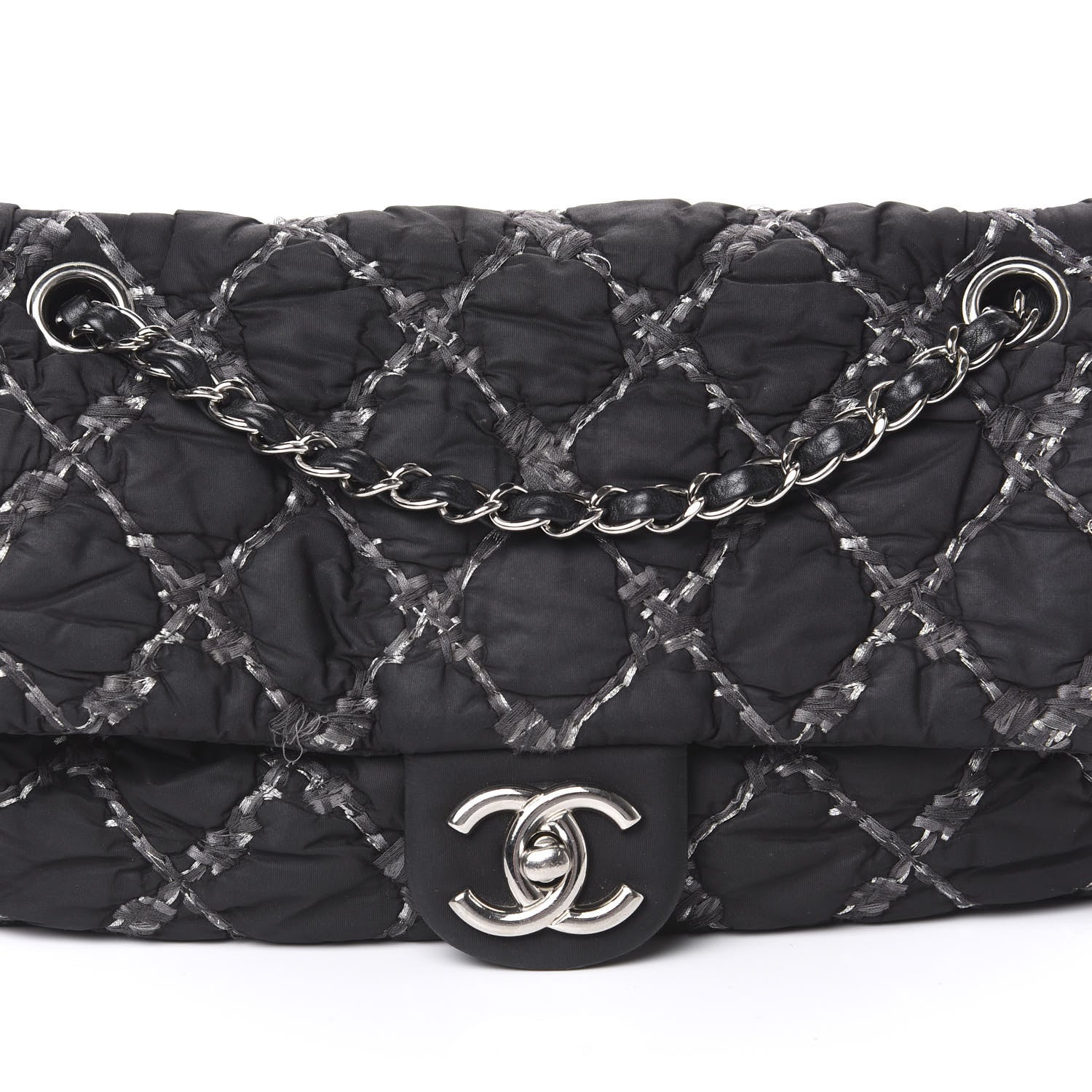Chanel Nylon Quilted Tweed Stitch Medium Bubble Flap Black 11 of 13