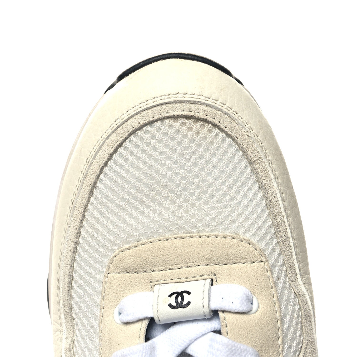 Chanel Mesh Suede Calfskin Grained Calfskin Mens CC Sneakers 43 White Black 8 of 8