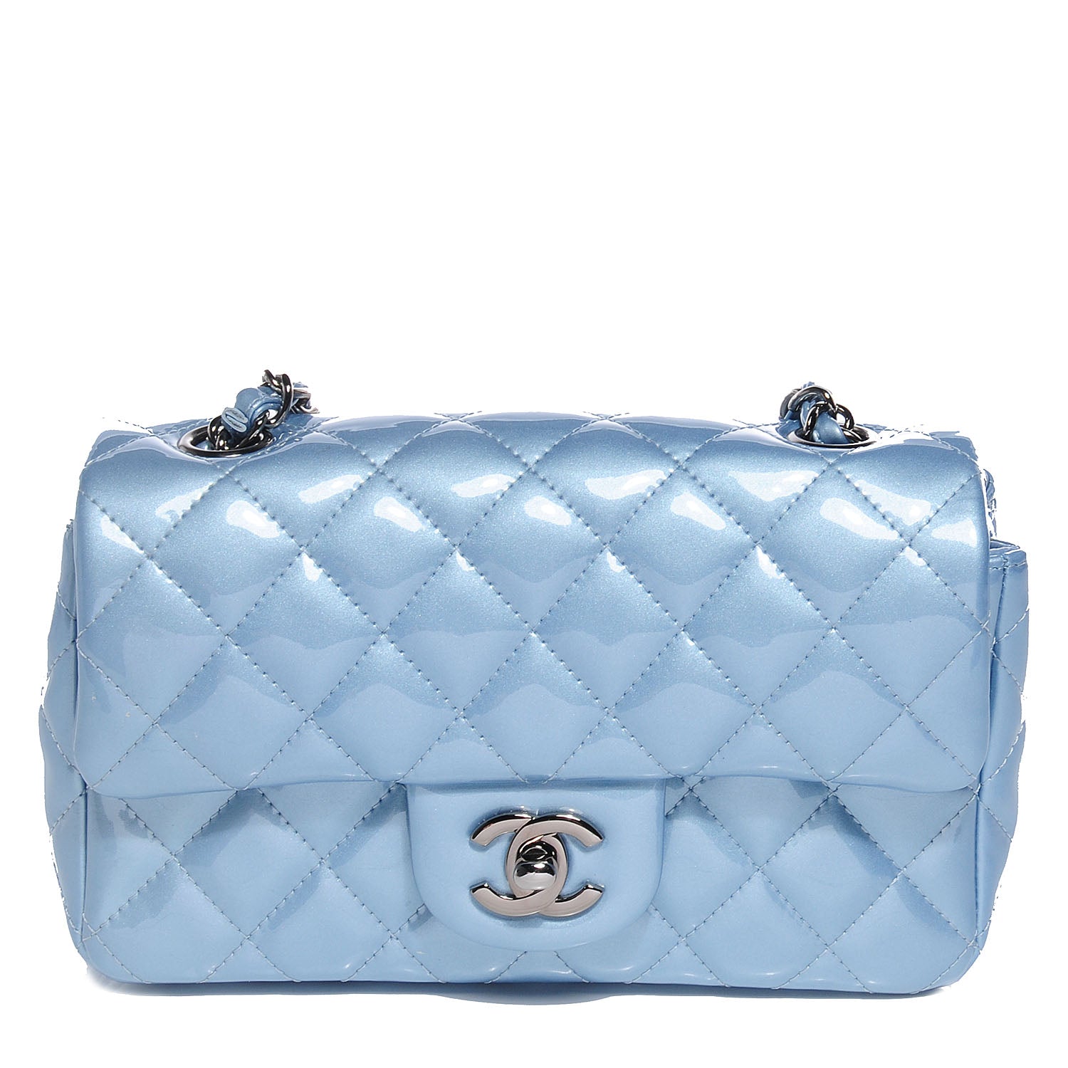 Chanel Patent Calfskin Quilted Mini Rectangular Flap Light Blue 1 of 7