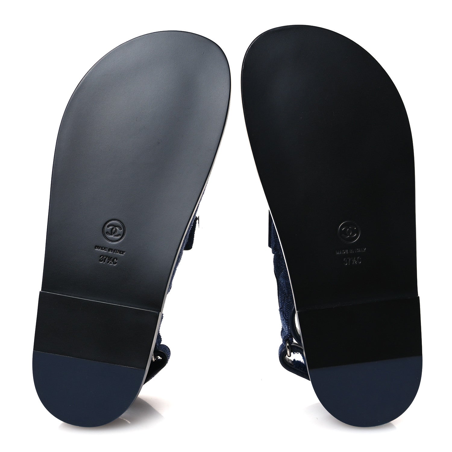Chanel Velvet Velcro Dad Sandals 37.5 Blue 7 of 12