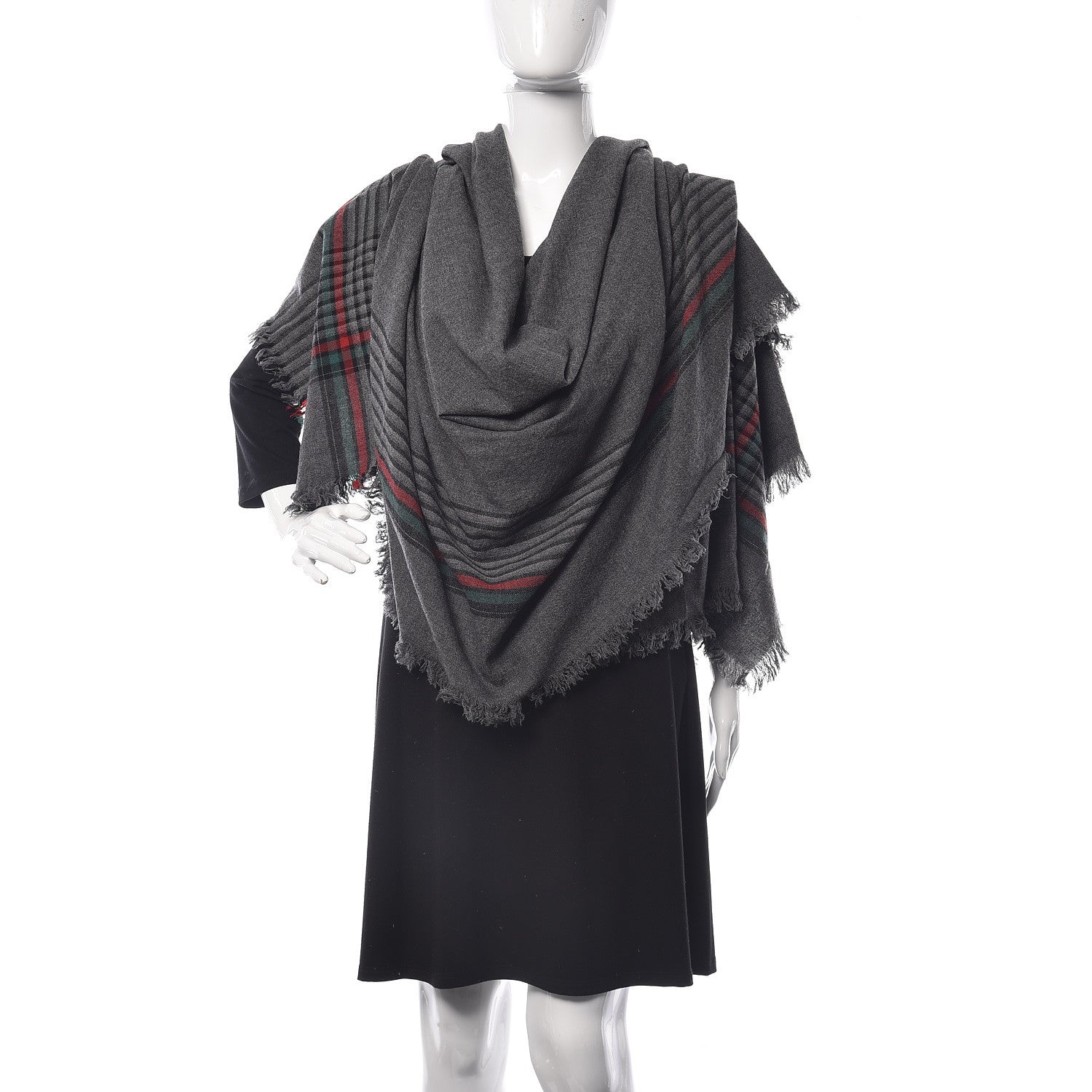 Gucci Cashmere Fringe Web Scarf Gray 2 of 5