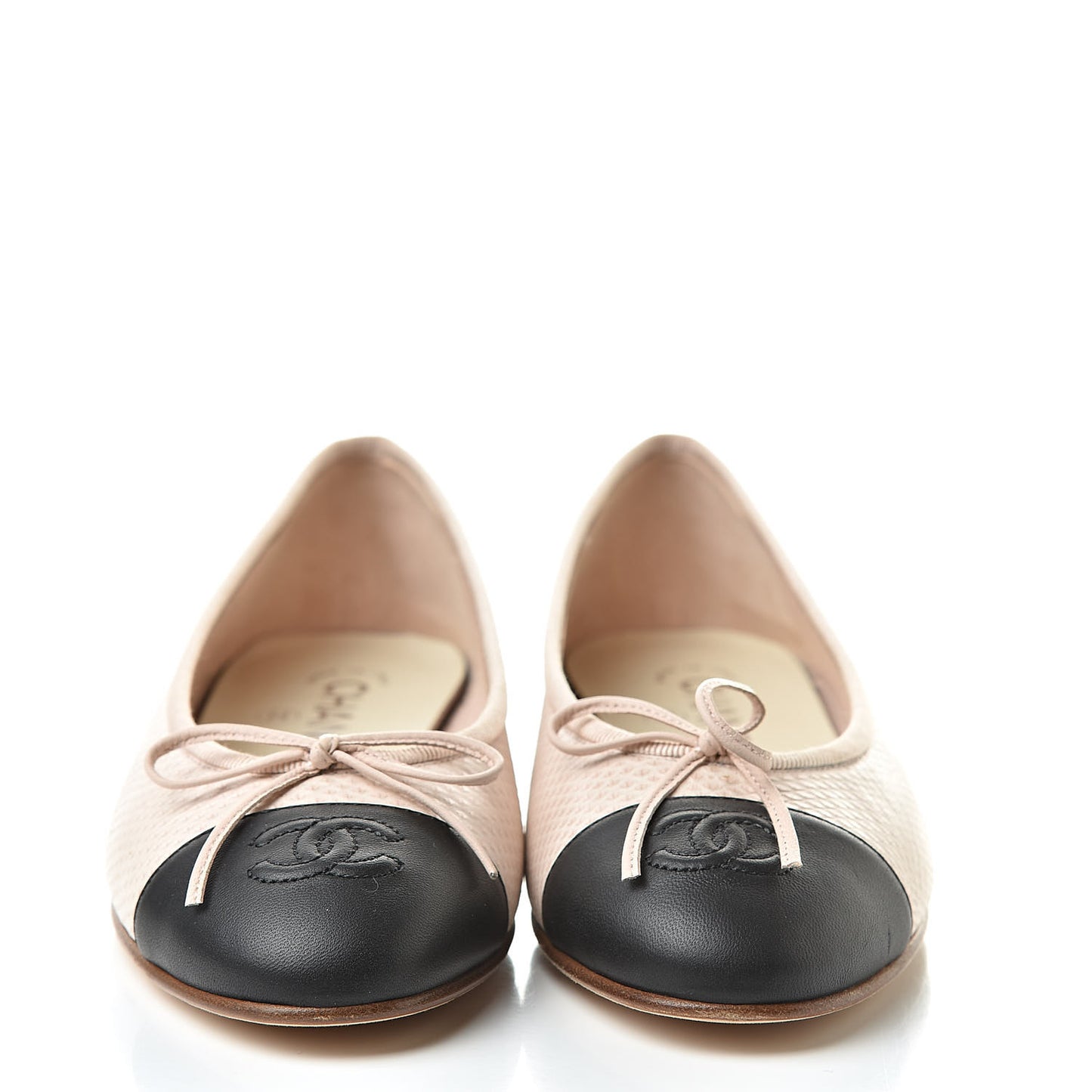 Lambskin Perforated Cap Toe Ballerina Flats 36 Beige Black