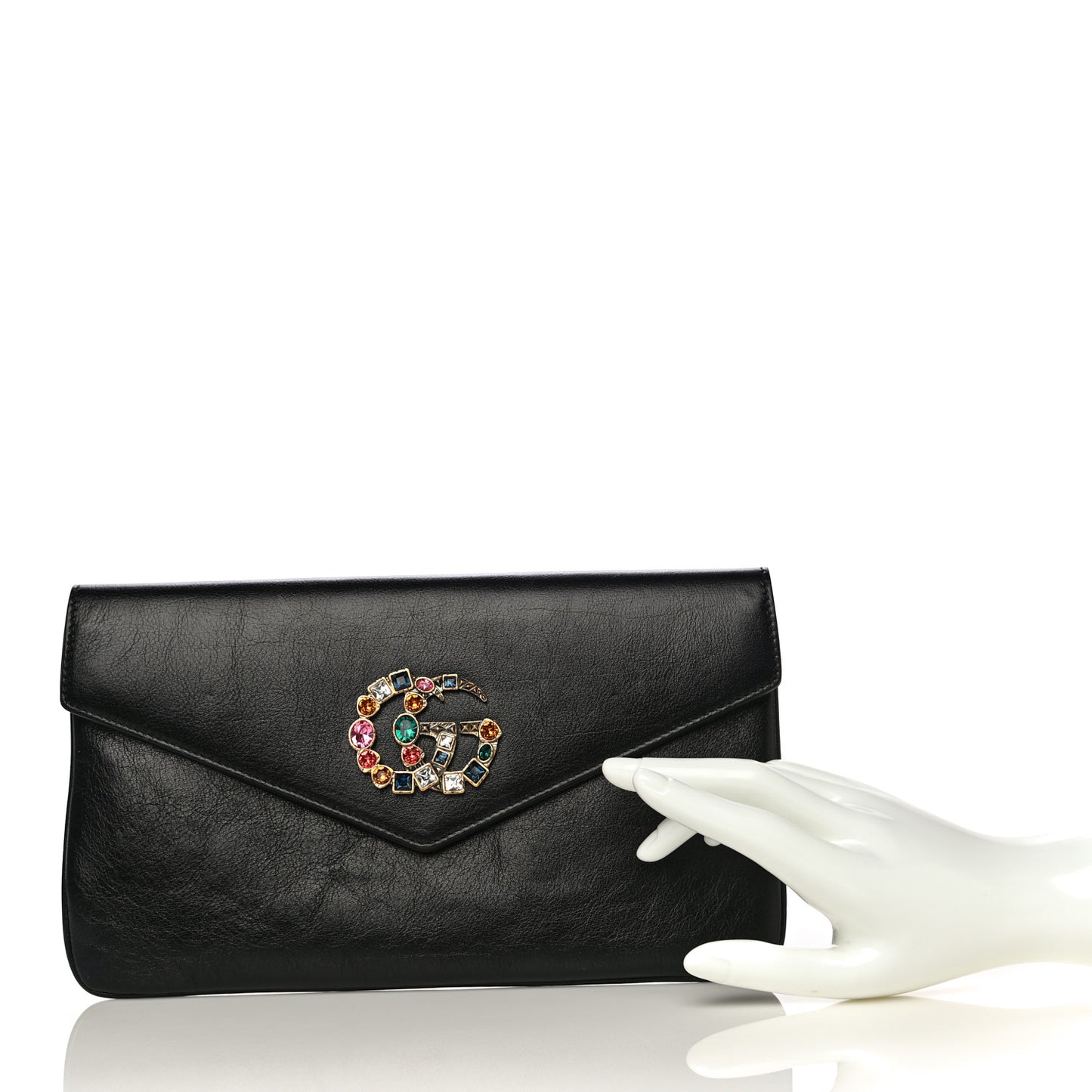 Calfskin Crystal GG Broadway Envelope Clutch Black