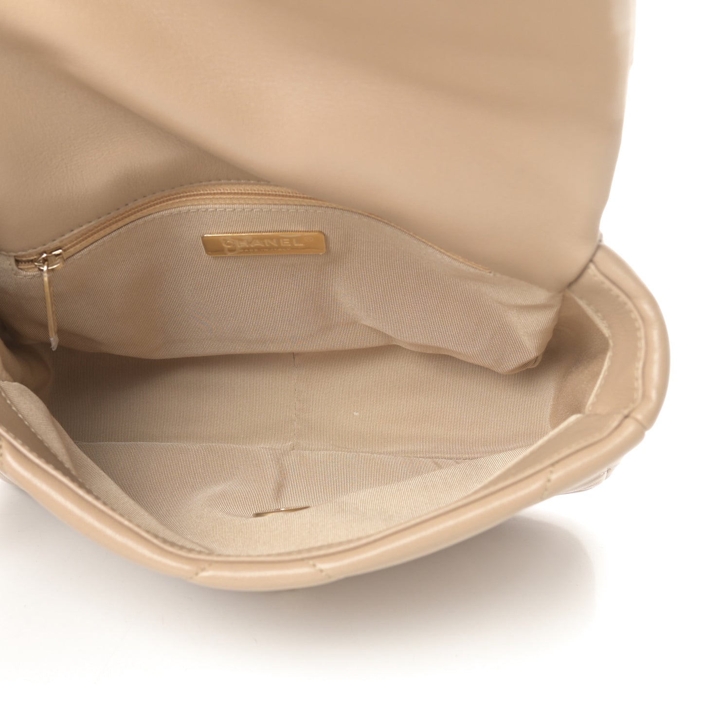 Lambskin Quilted Medium Chanel 19 Flap Dark Beige