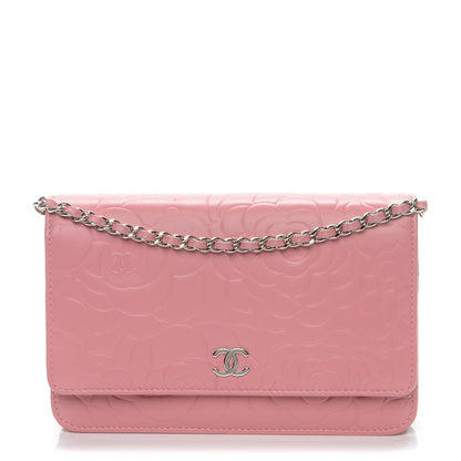 Chanel Lambskin Camellia Embossed Wallet On Chain WOC Pink 1 of 8