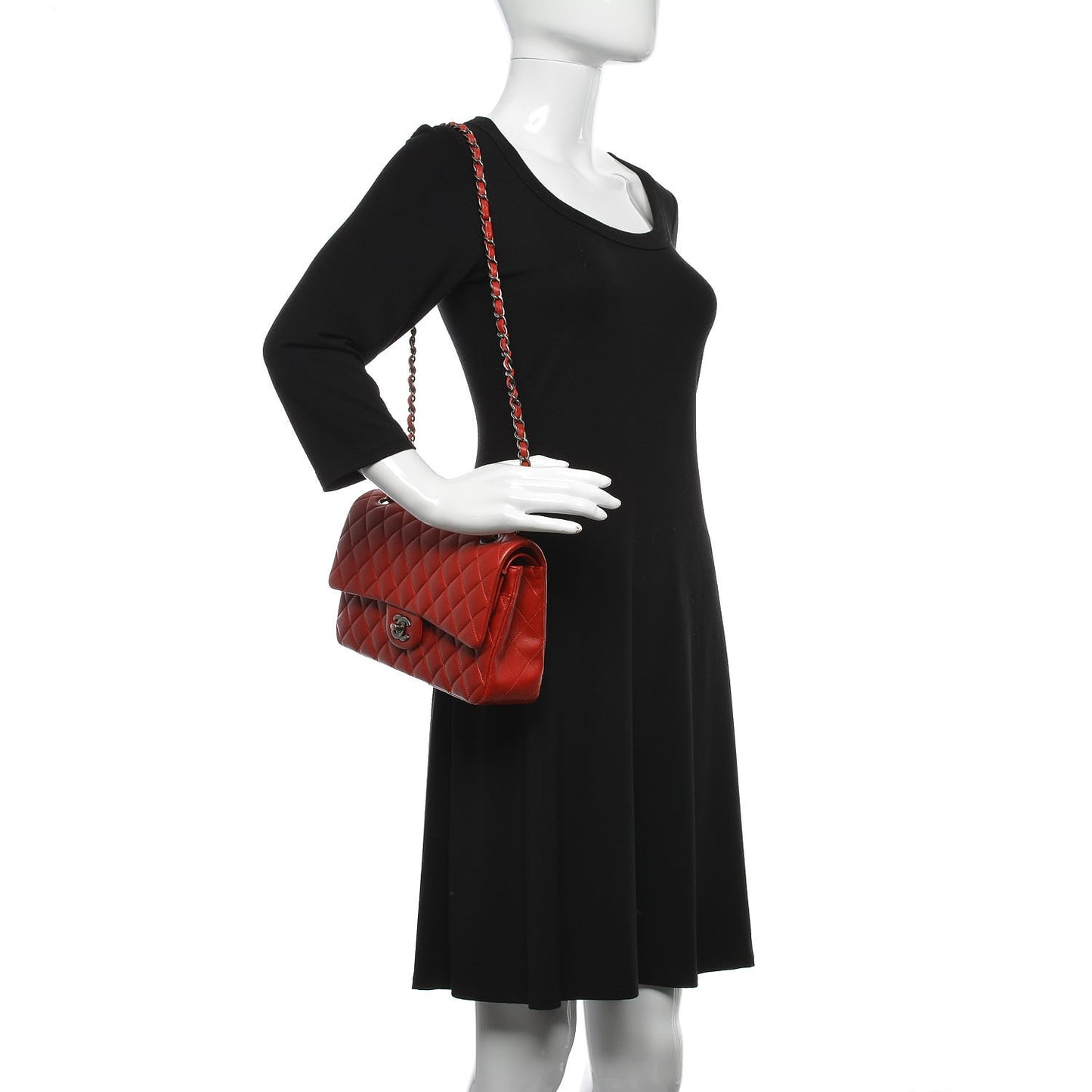 Lambskin Quilted Medium Double Flap Red