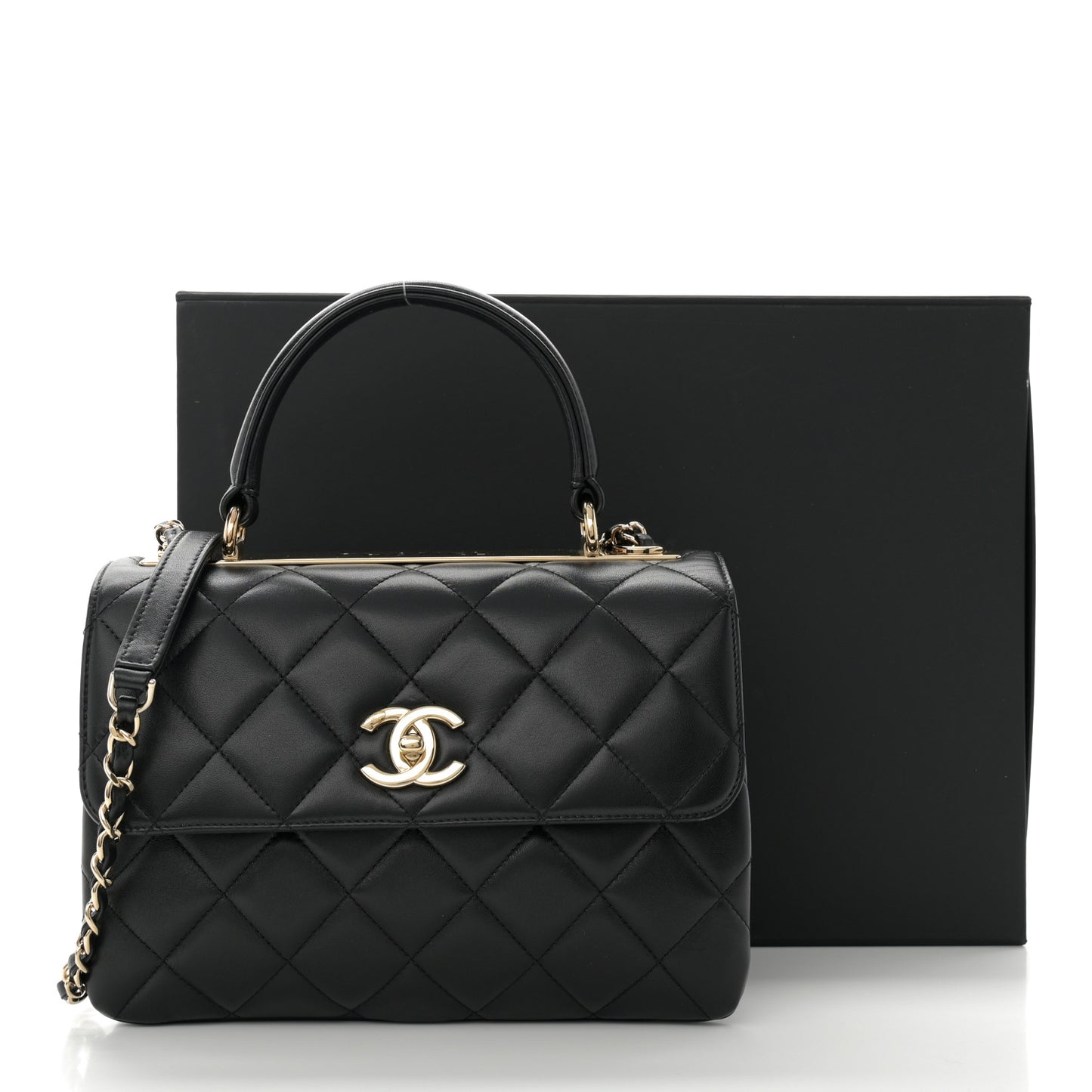 Lambskin Quilted Small Trendy CC Dual Handle Flap Bag Black