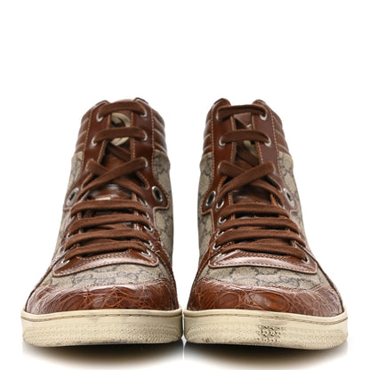 Gucci GG Plus Monogram Calfskin Crocodile Embossed Mens Coda High Top Sneakers 10.5 Brown 3 of 10