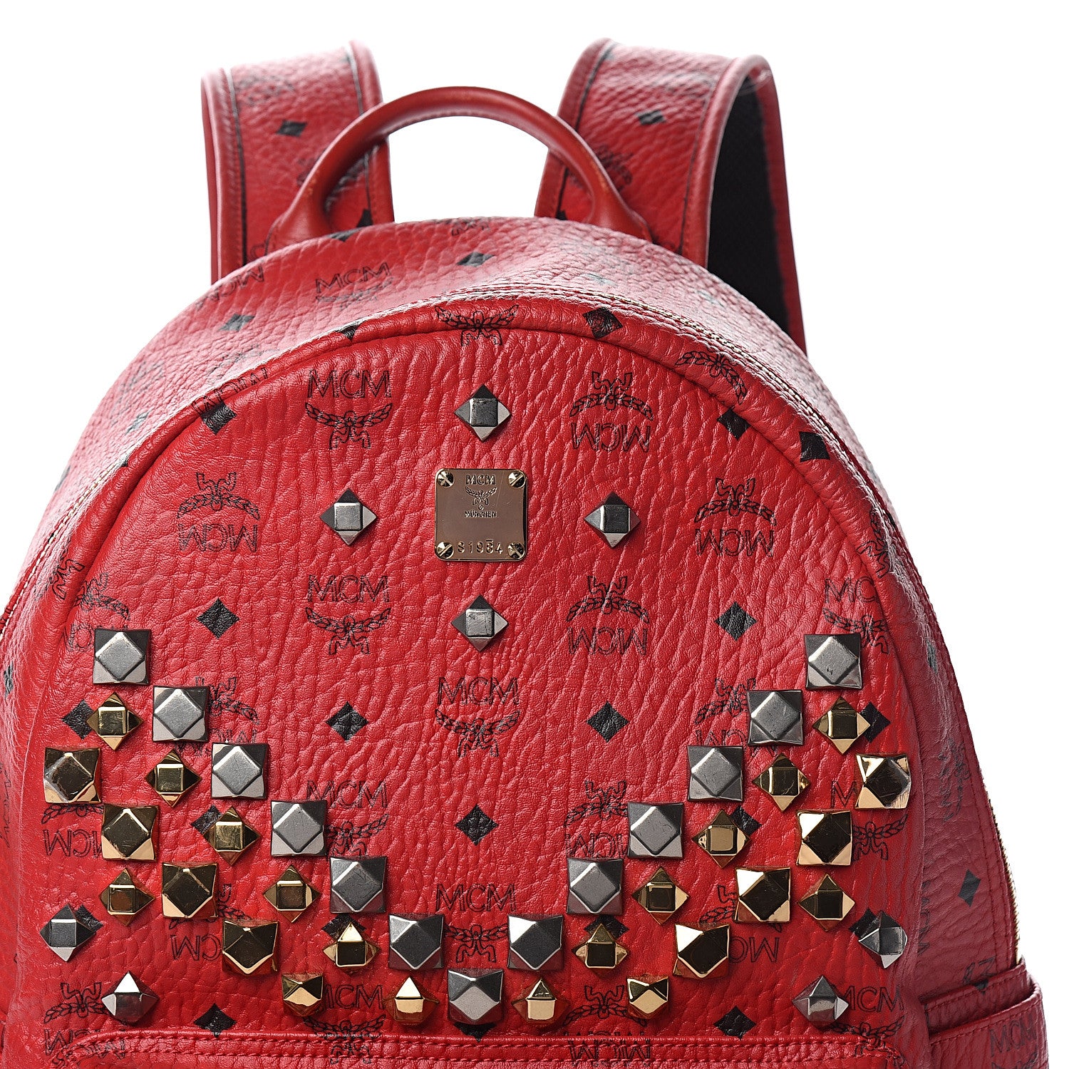MCM Visetos Studded Medium Stark M Backpack Red 10 of 12