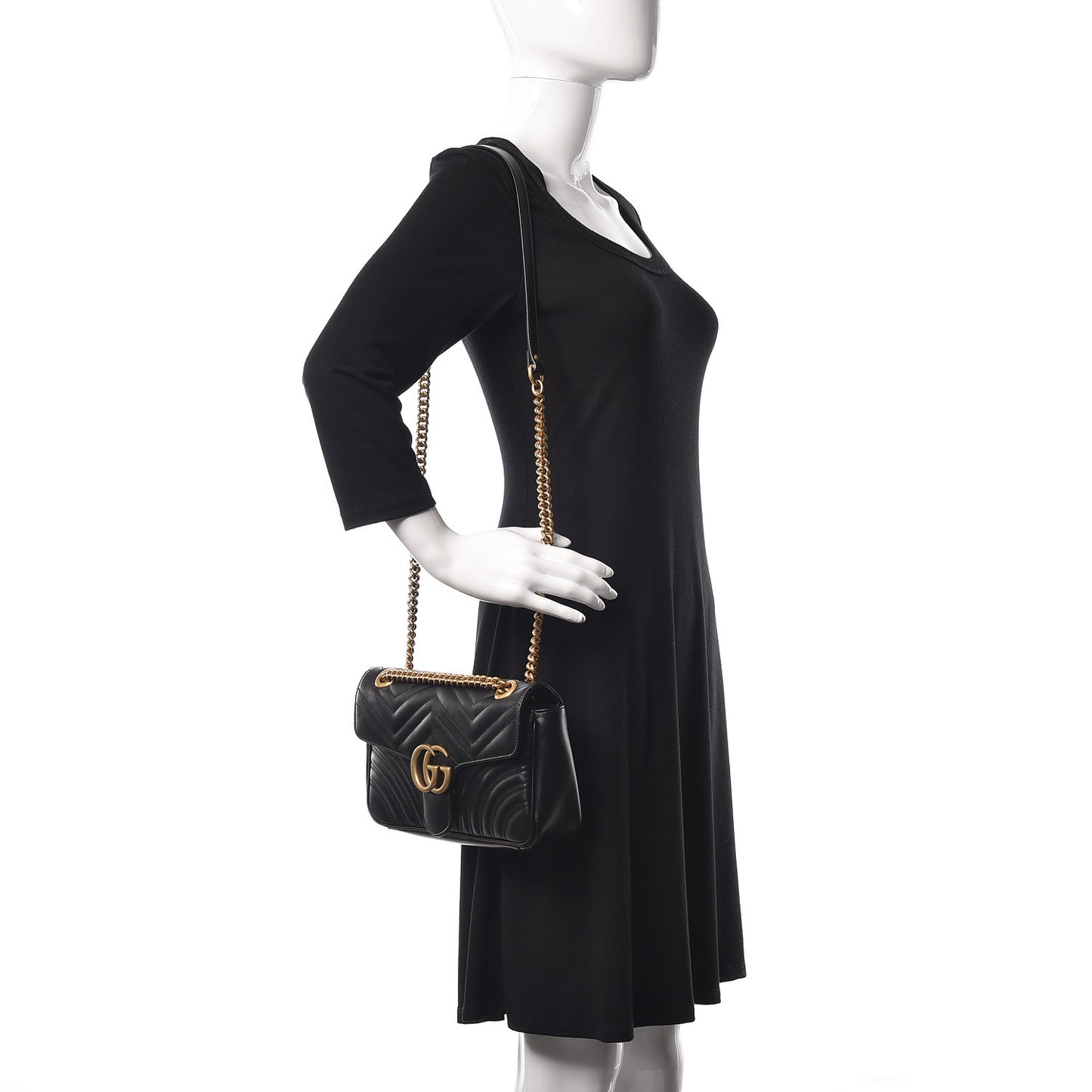 Calfskin Matelasse Small GG Marmont Shoulder Bag Black