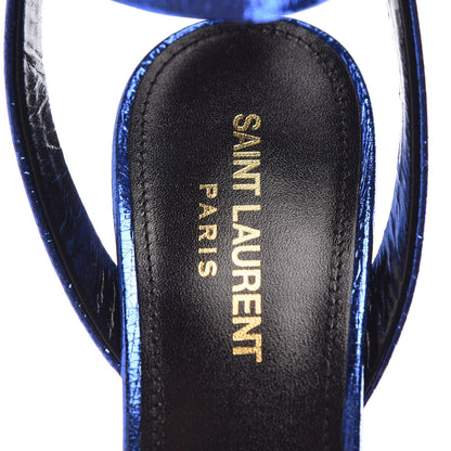 Saint Laurent Metallic Calfskin Farrah 80 Crisscross Platform Sandal 37 Blu 7 of 9